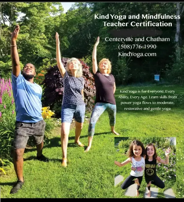 Three yogis and two children practicing yoga with Kind Yoga